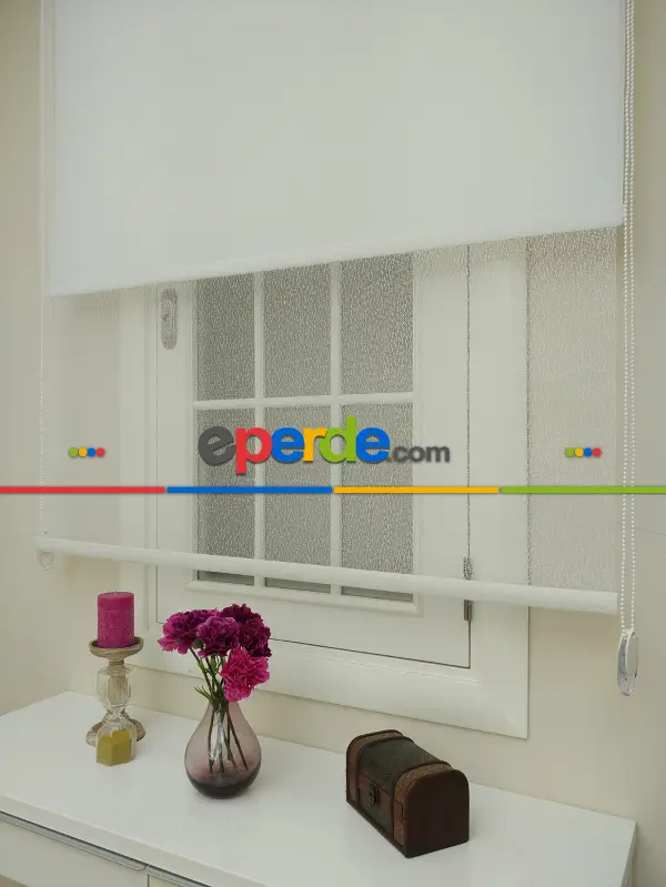 Jakar Örme Tül- Ekru Çiftli Sistem Dantel Desenli Perde- Ekru