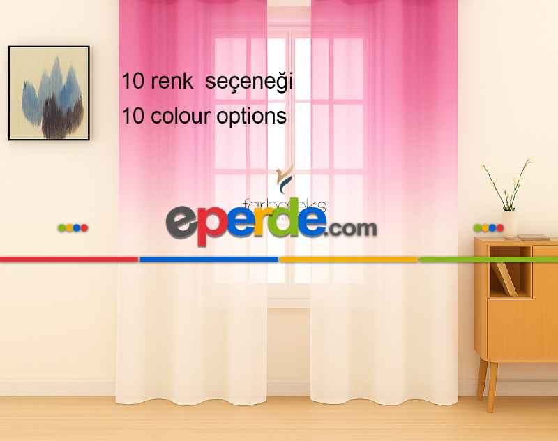 Fuşya Üstden Renk Geçişli Tül Perde
