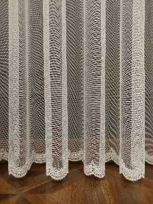 Salon Ütü İstemez - Grek Zemin Etek Ucu Nakışlı İşlemeli Tül- Ekru