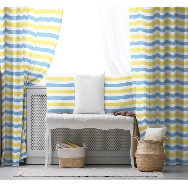 Çocuk Odası - Çocuk Fon Perde Evim1616-6 Kumaşı Kalındır Duck Bezi Değildir- Mavi-beyaz