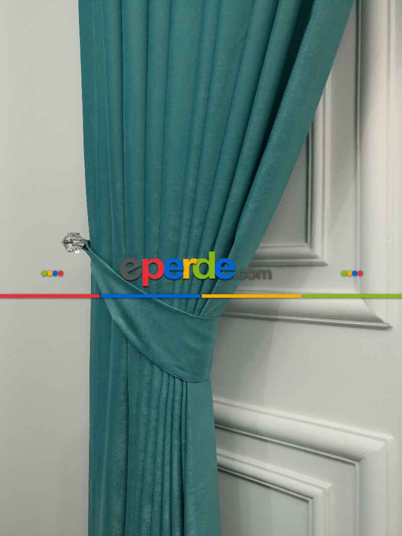 Salon - Soft Fon Perde Açık Petrol Dökümlü En - Petrol Mavisi