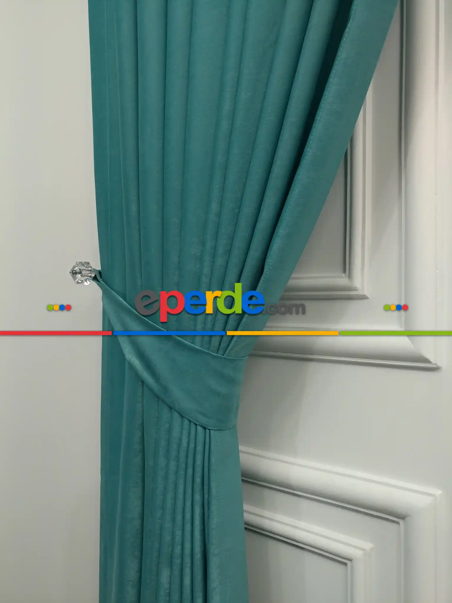 Salon - Soft Fon Perde Açık Petrol Dökümlü En - Petrol Mavisi