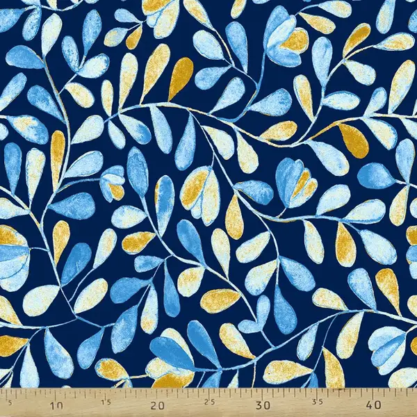 Yaprak Desenli Fon Perde Evm785 Kumaşı Kalındır Duck Bezi Değildir- Lacivert-Mavi Açık- Çok Renkli 3