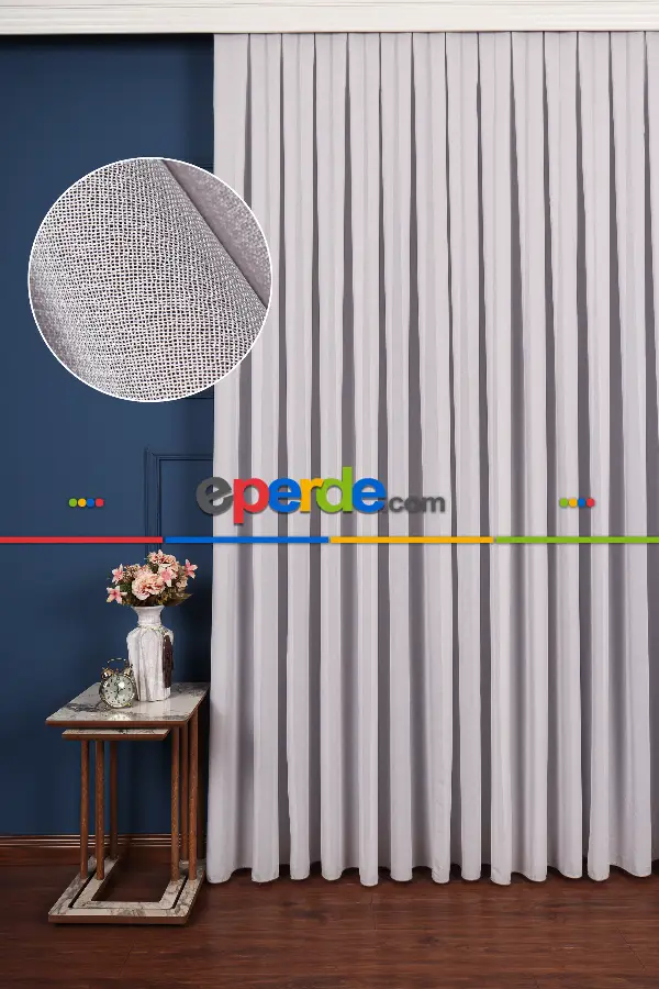 Salon Tül Modelleri - İpek Krep Gri Düz Tül Perde