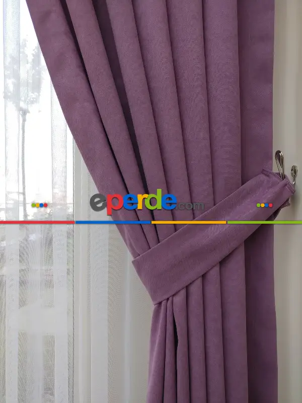 Eflatun Düz Sade Mutfak Fon Perde Yan Kanat Perdesi- Eflatun