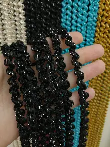 Mutfak İp Perde - Siyah Rengi İp Perde Duble Bukle Serisi- Siyah-gümüş