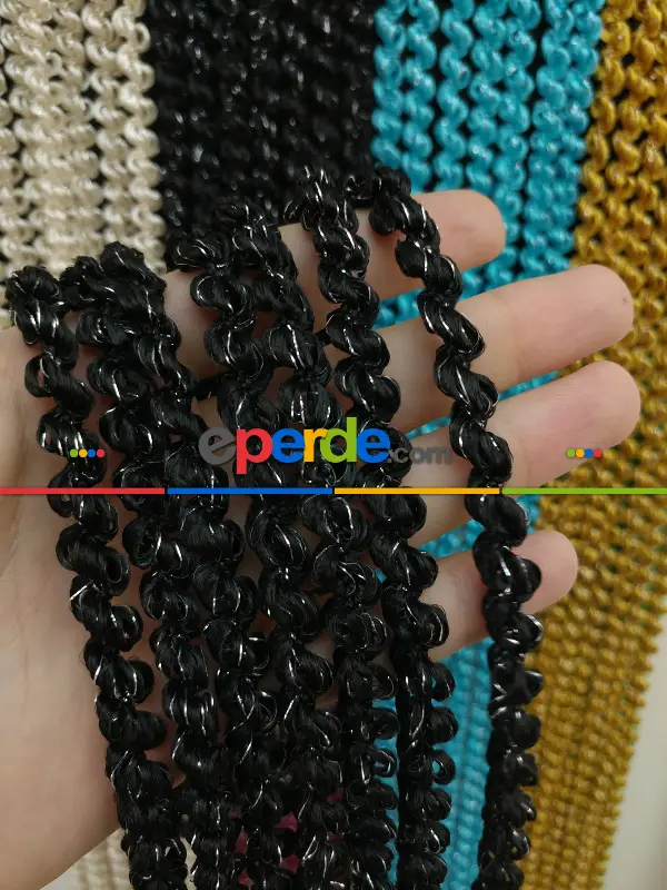 Siyah Rengi İp Perde Duble Bukle Serisi- Siyah-gümüş