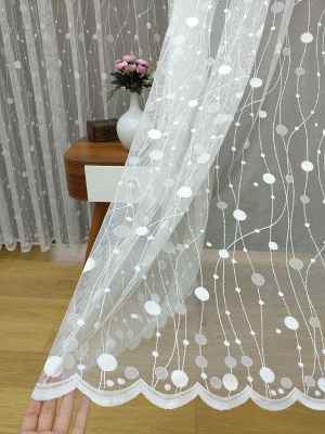 Çocuk Odası Ft Serisi Daire Cizgili Halkalı Topcuklu Tül Perde- Ekru