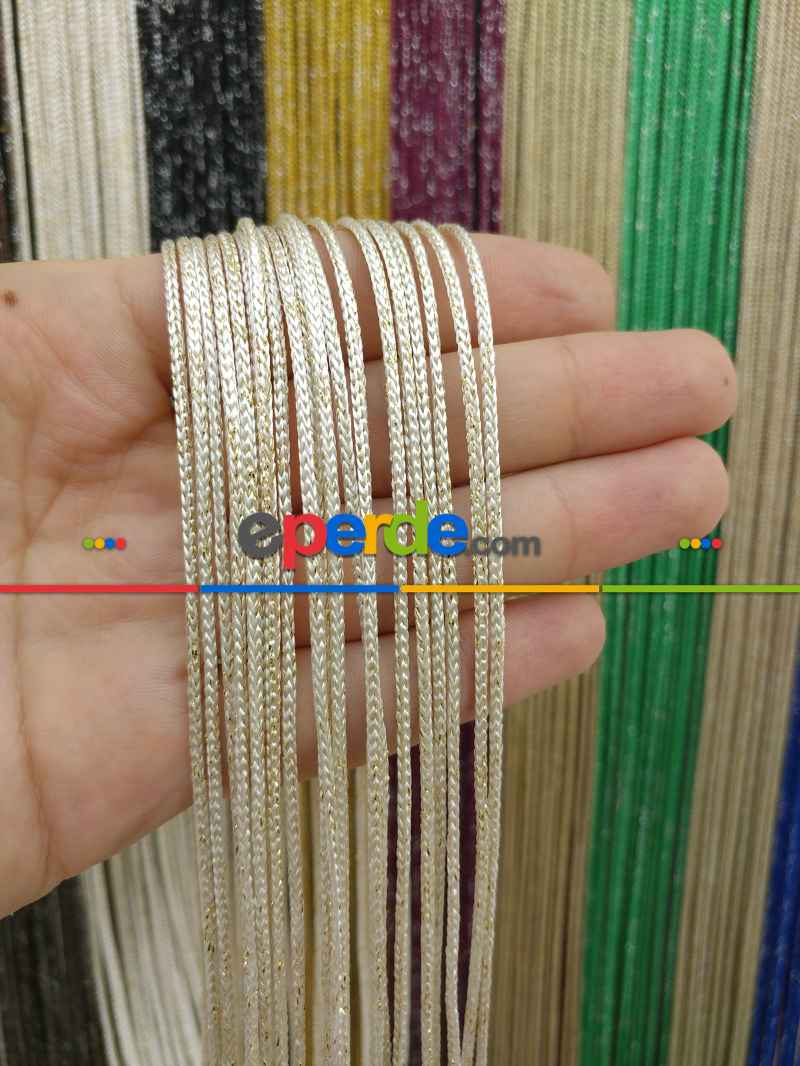 Beyaz Altın Rengi İp Perde Kalın Zincir Simli Serisi- Beyaz-altın