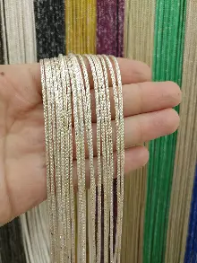 Mutfak İp Perde - Beyaz Altın Rengi İp Perde Kalın Zincir Simli Serisi- Beyaz-altın