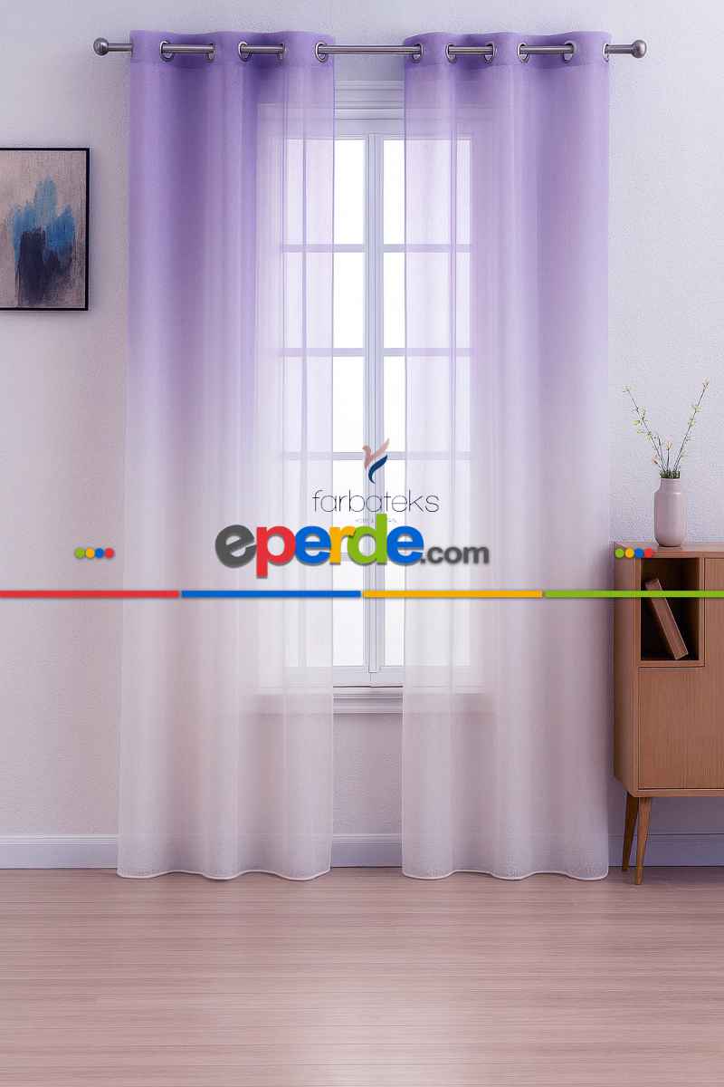 Lila Renk Renkli Degrade Rustik Tül Perde