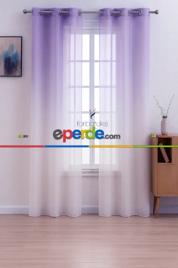 Lila Renk Renkli Degrade Rustik Tül Perde