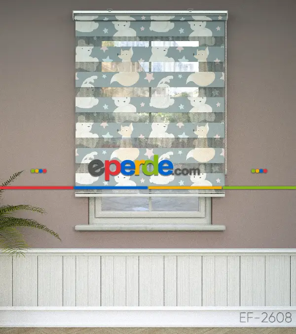 Yıldız Desenli Baskılı Zebra Perde- Çok Renkli