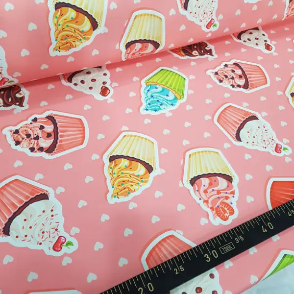 Cupcake Desenli Fon Perde K115 Kumaşı Kalındır Duck Bezi Değildir- Pembe