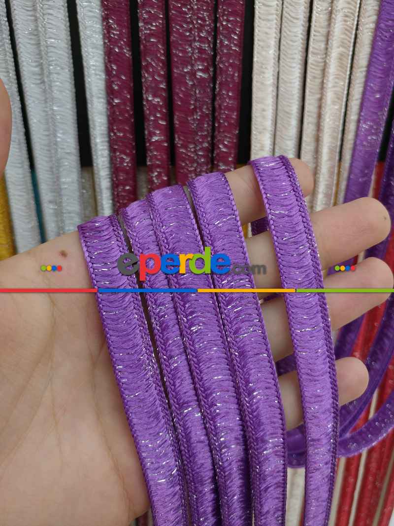 Mutfak İp Perde - Eflatun Rengi İp Perde İpek Duble Serisi- Gümüş-eflatun