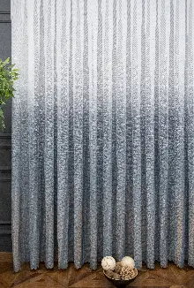 Mutfak Tül - Gri Modern Degrade Geçişli Dantel Tül - Yüksek Kalite - Mavimsi Gri