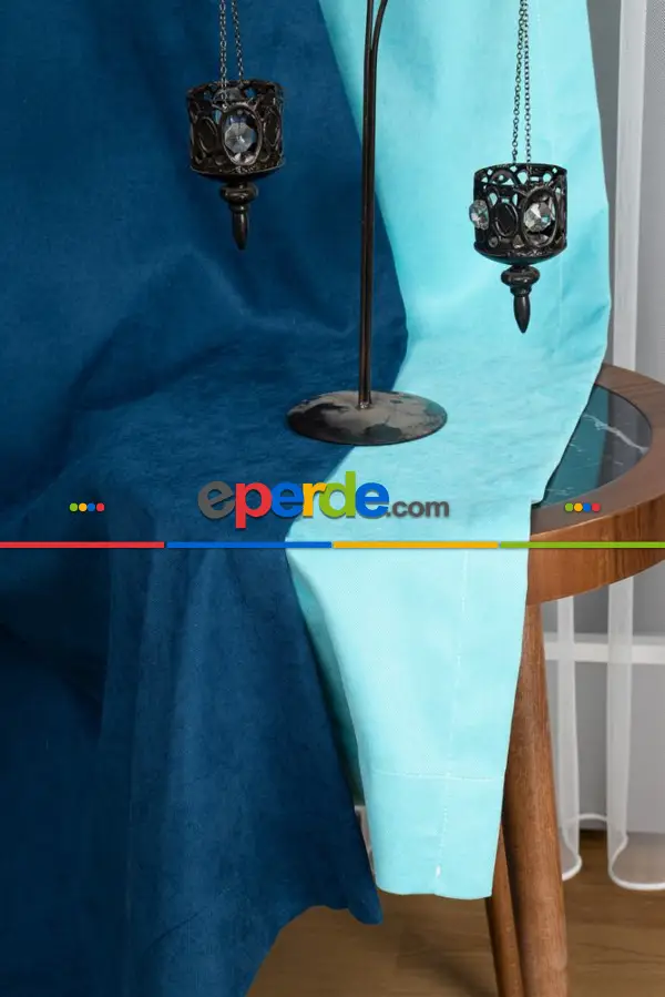 Yatak Odası - Petrol Mavi - Turkuaz Kombinli Fon Perde