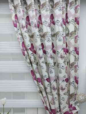 Kelebek Desenli Fon Perde Pembe Mor ( Leke Tutmaz )- Pembe-Mor