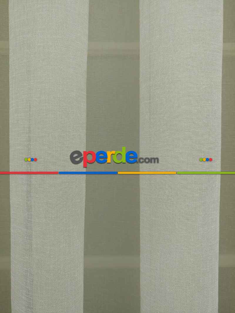 Krem - Keten Tül Perde- Krem - Kurşunlu Tül