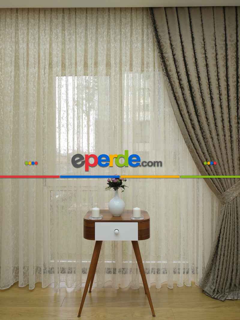 Toprak Duz Jakar Fon Perde (180)- Taba