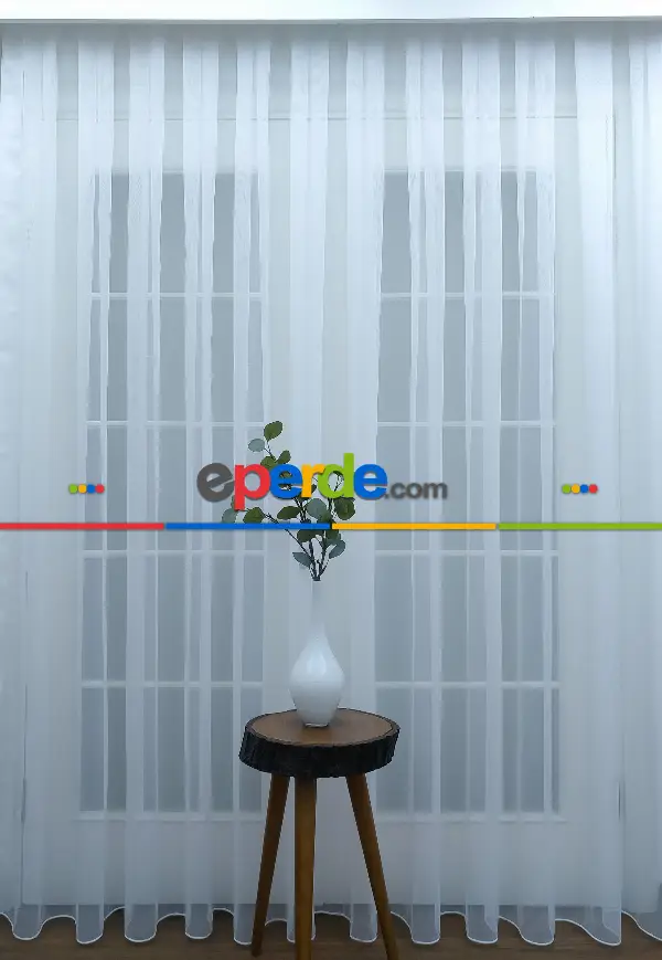 Salon - Pırıltı Zemin Tül Perde Beyaz Renk- Beyaz