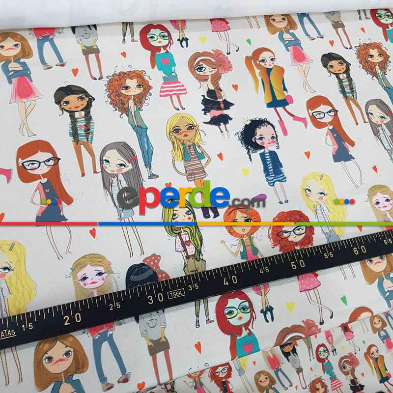 Popart Kız Desenli Fon Perde Evm1061 Kumaşı Kalındır Duck Bezi Değildir- Siyah-Beyaz-Pembe