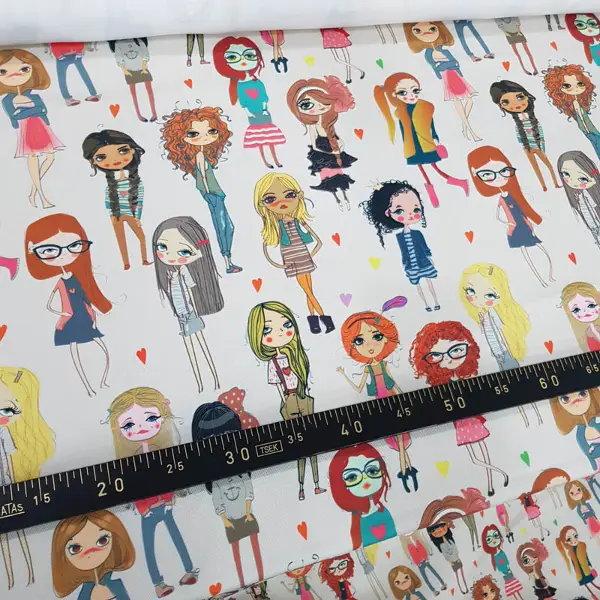 Popart Kız Desenli Fon Perde Evm1061 Kumaşı Kalındır Duck Bezi Değildir- Siyah-Beyaz-Pembe