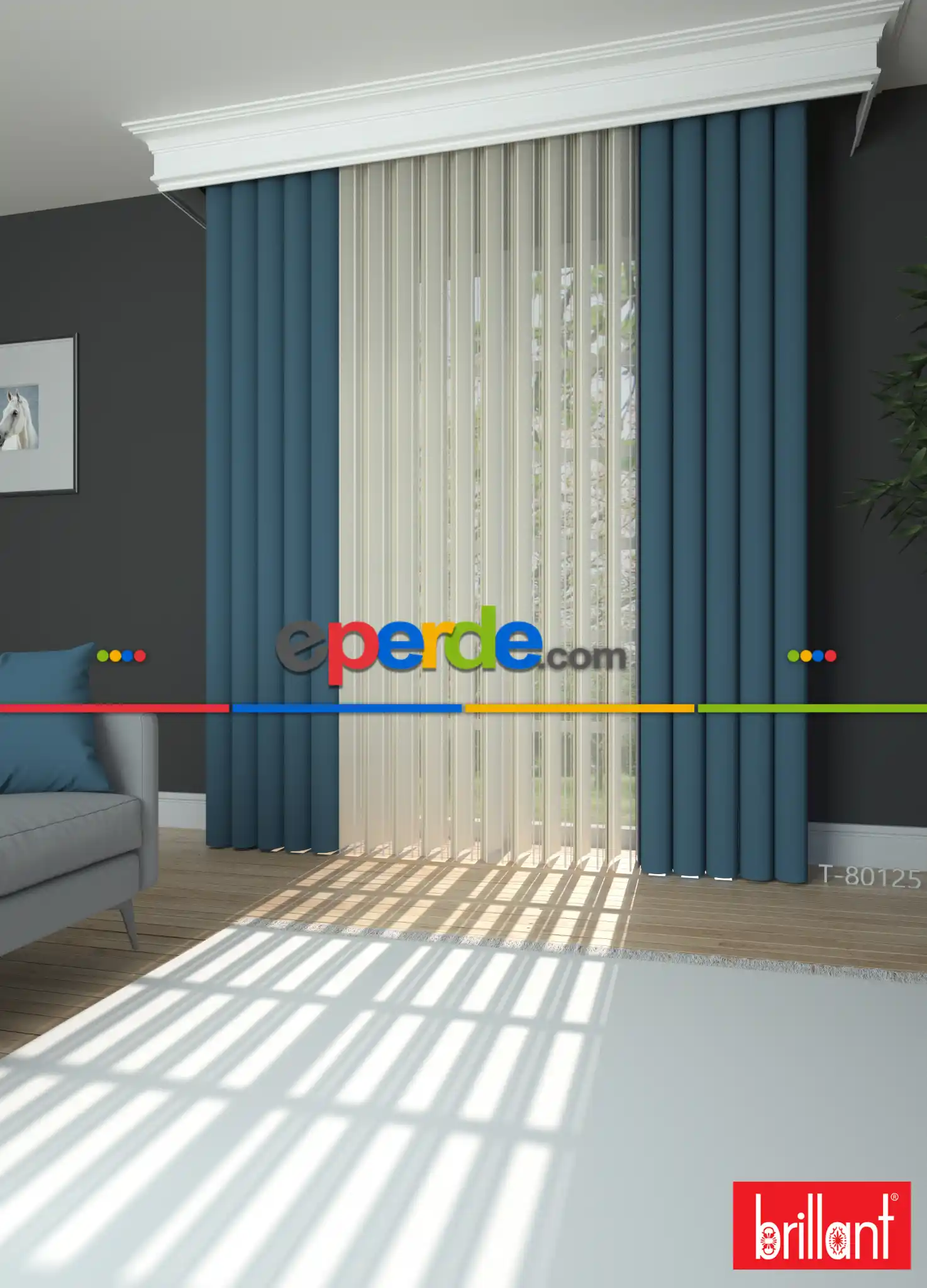 Brillant Akıllı Tül Perde Mavi Renkli Tül Dikey Zebra Perde Düz 1. Kalite