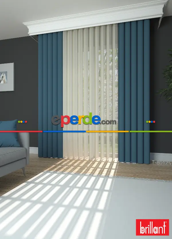 Brillant Akıllı Tül Perde Mavi Renkli Tül Dikey Zebra Perde Düz 1. Kalite