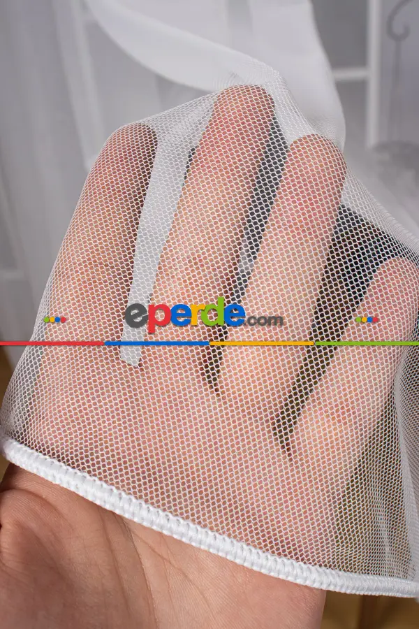 Dökümlü Ekru - Petek Zemin Grek Tül Perde