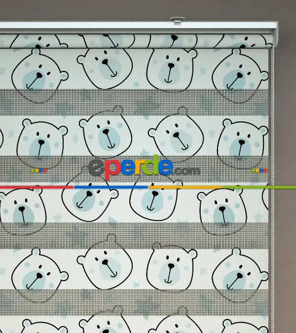 Mavi Ayıcık Desenli Baskılı Zebra Perde