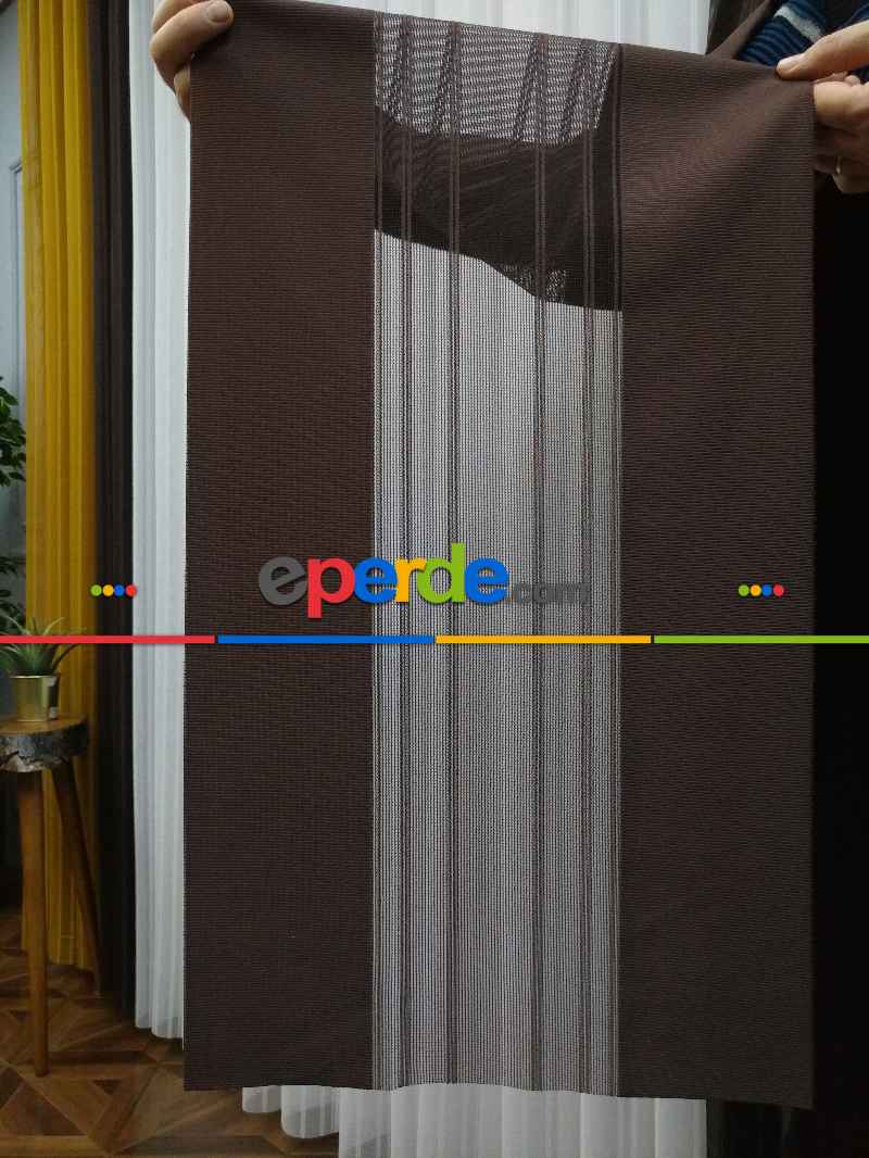 Mutfak - Lens Akıllı Dikey Tül Perde 118- Beyaz-kahve Koyu-vizon Rengi- Çok Renkli 2-taş Rengi