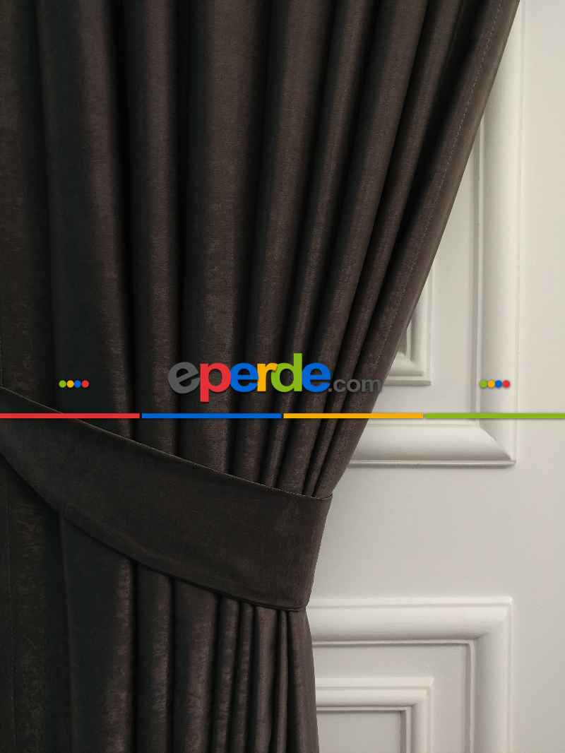 Salon - Soft Fon Perde Koyu Kahve Dökümlü En - Kahve Koyu