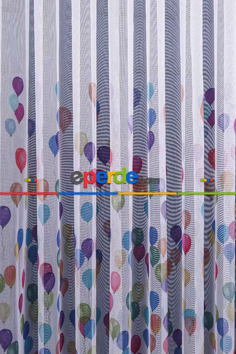 Balon Desenli Baskılı Tül Perde