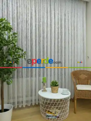 Spor Desen Fransız Dantel Tül Perde ( Hazır Ölçü 1/2.5 Normal Pile )- Ekru 220cm X 195cm 