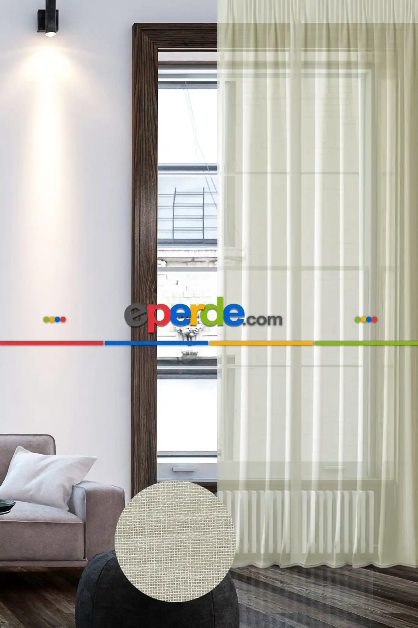 Keten Görünümlü Düz Tül Perde Pilesiz Krem