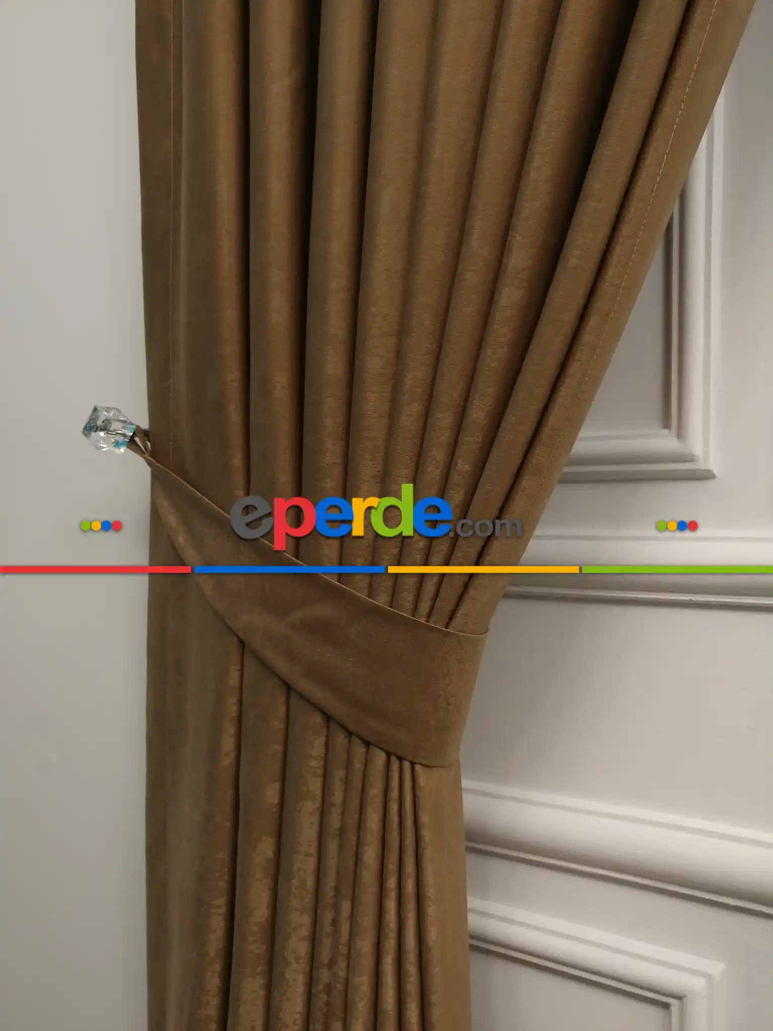 Salon - Soft Fon Perde Kakao Dökümlü En - Kahve Açık