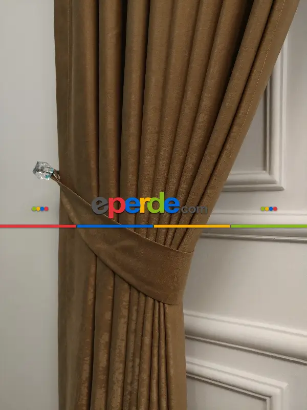 Salon - Soft Fon Perde Kakao Dökümlü En - Kahve Açık