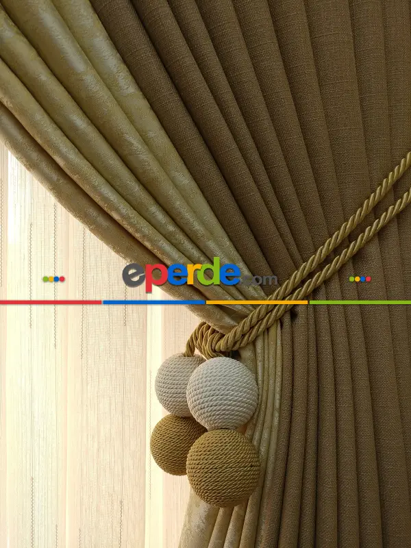 Sarı Kahve Renk Kombinli Desenli Fon Perde- Sarı-kahve