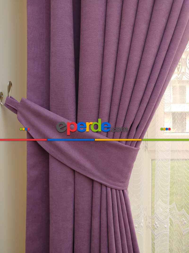 Lila Koyu Düz Fon Perde Dökümlü Birinci Kalite 300 Cm Geniş En Daha Hesaplı- Lila Koyu Lila