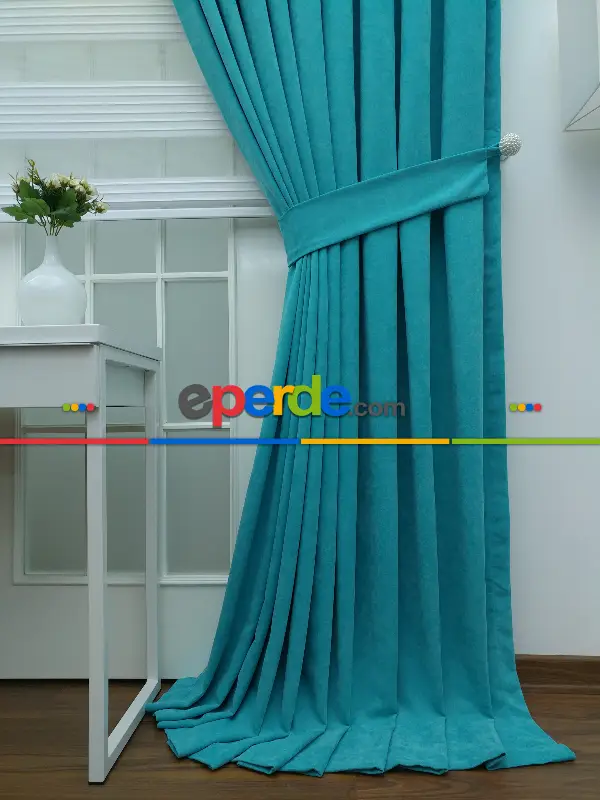 %25 İndirimli!!! Fon Perde - Açık Turkuaz Panama Fon Perde (fon Demiri Hediyeli)- Turkuaz