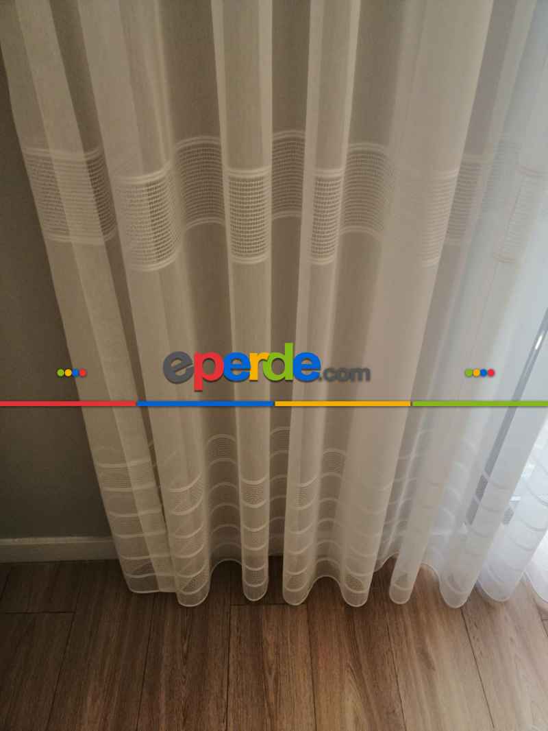 Salon - Bambu Vakko Enine Bantlı Tül Ekru