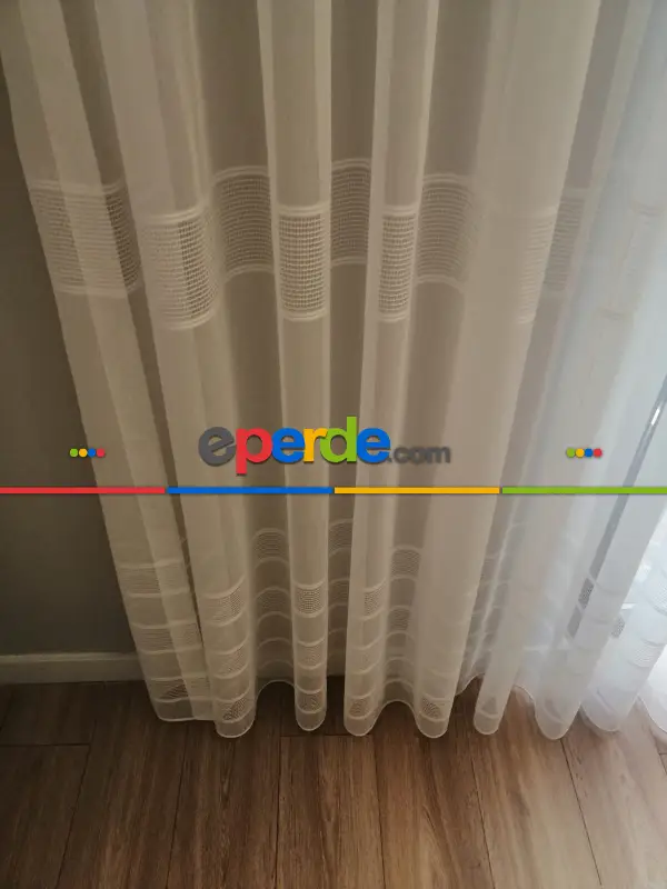 Bambu Vakko Enine Bantlı Tül Ekru