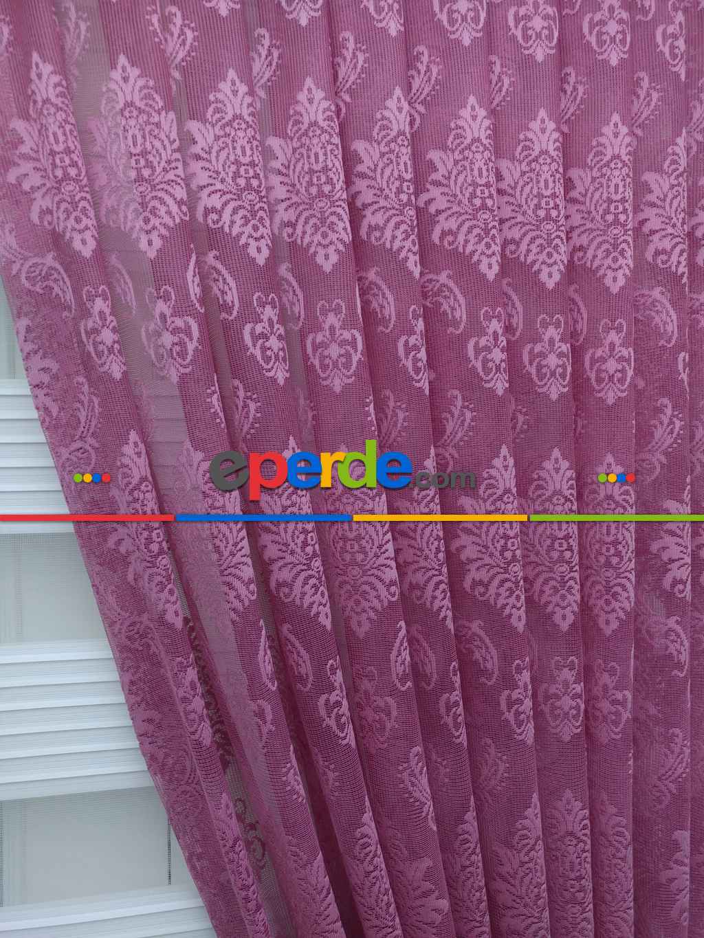 Tül Fon Perde- Gül Kurusu Damask Desenli- Gül Kurusu