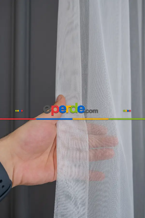 Bantlı Fantazi Dökümlü Ütü İstemeyen Tül - İtinalı Dikiş Garantisi - Kurşunlu Tül