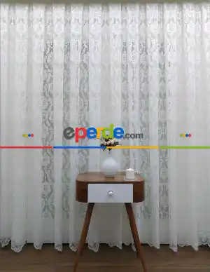 Tül Perde Ve Kruvaze Perde Damask Desenli- Ekru