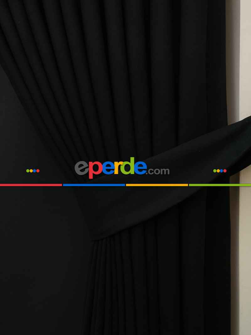 Düz Renk Dökümlü Fon Perde (180)- Siyah