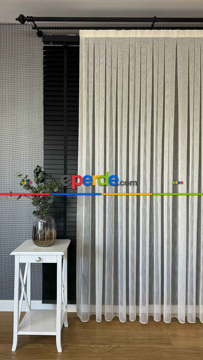 Ütü İstemeyen Koyu Krem Keten Şantuk Tül Perde - Armür Dokuma Kurşunlu Tül Perde