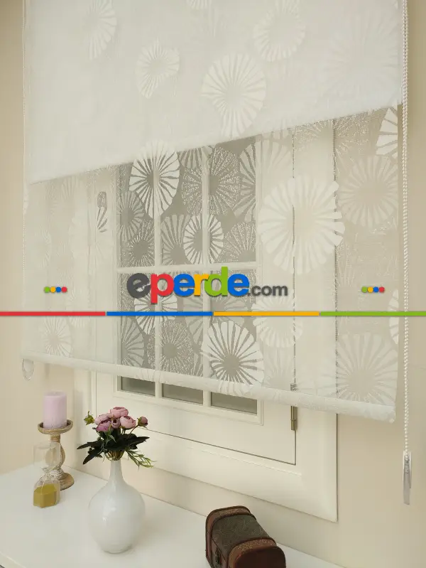 Yatak Odası - Jakar Örme Tül- Ekru Çiftli Sistem Dantel Desenli Perde- Ekru