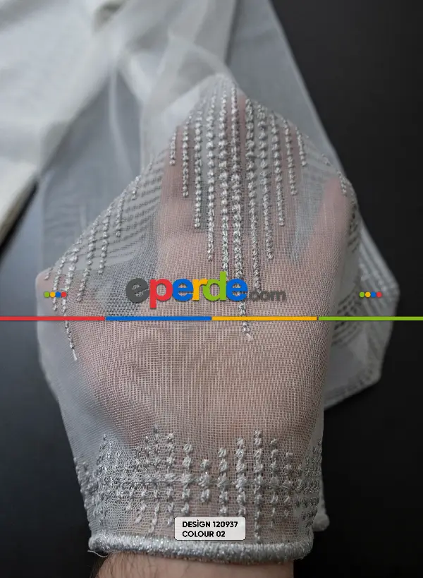 Salon Tül - Etek Ve Ara Desenli Modern Tül Perde